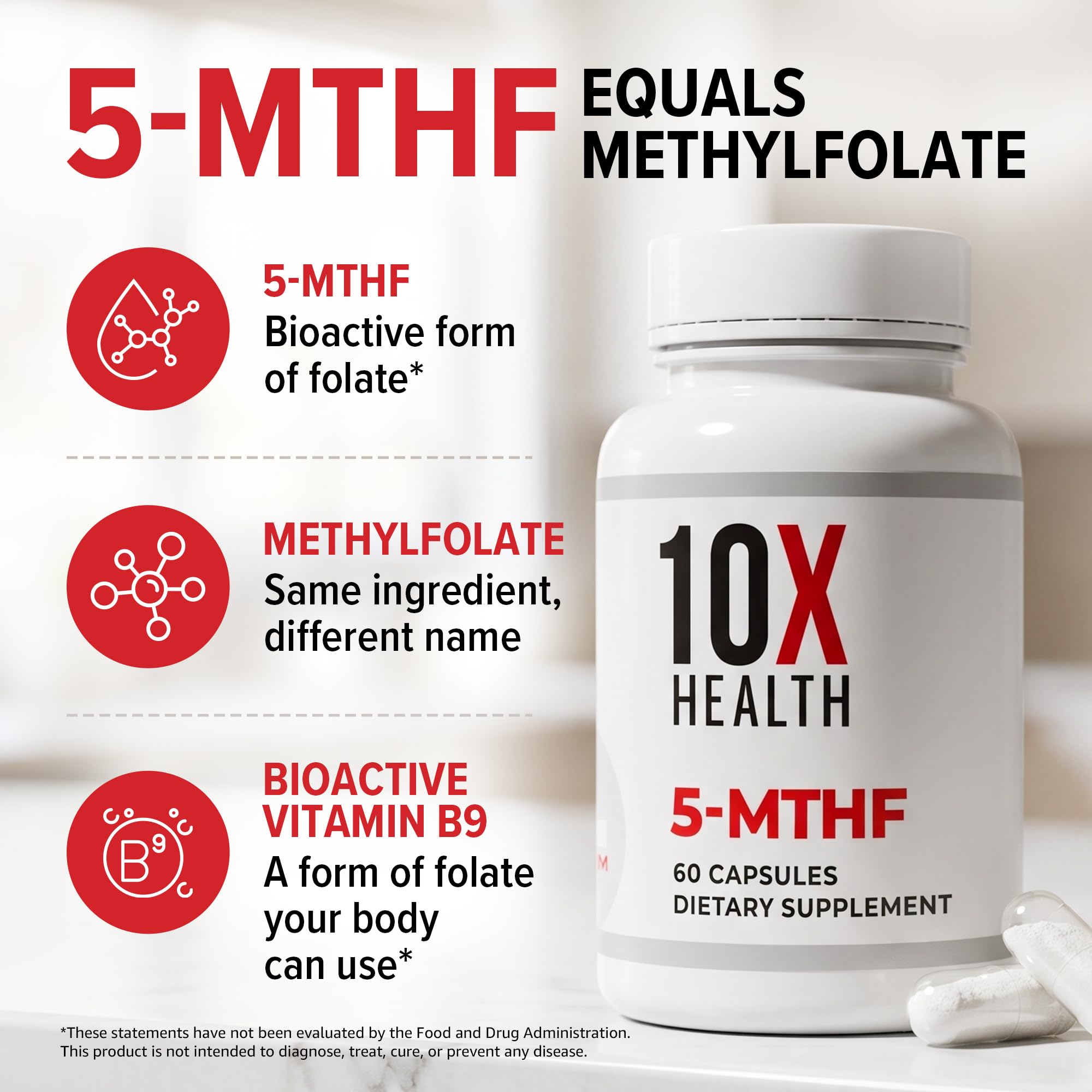 10X Health 5-MTHF Methylfolate Supplement with Magnesium, 60 Capsules — Amazon image 2