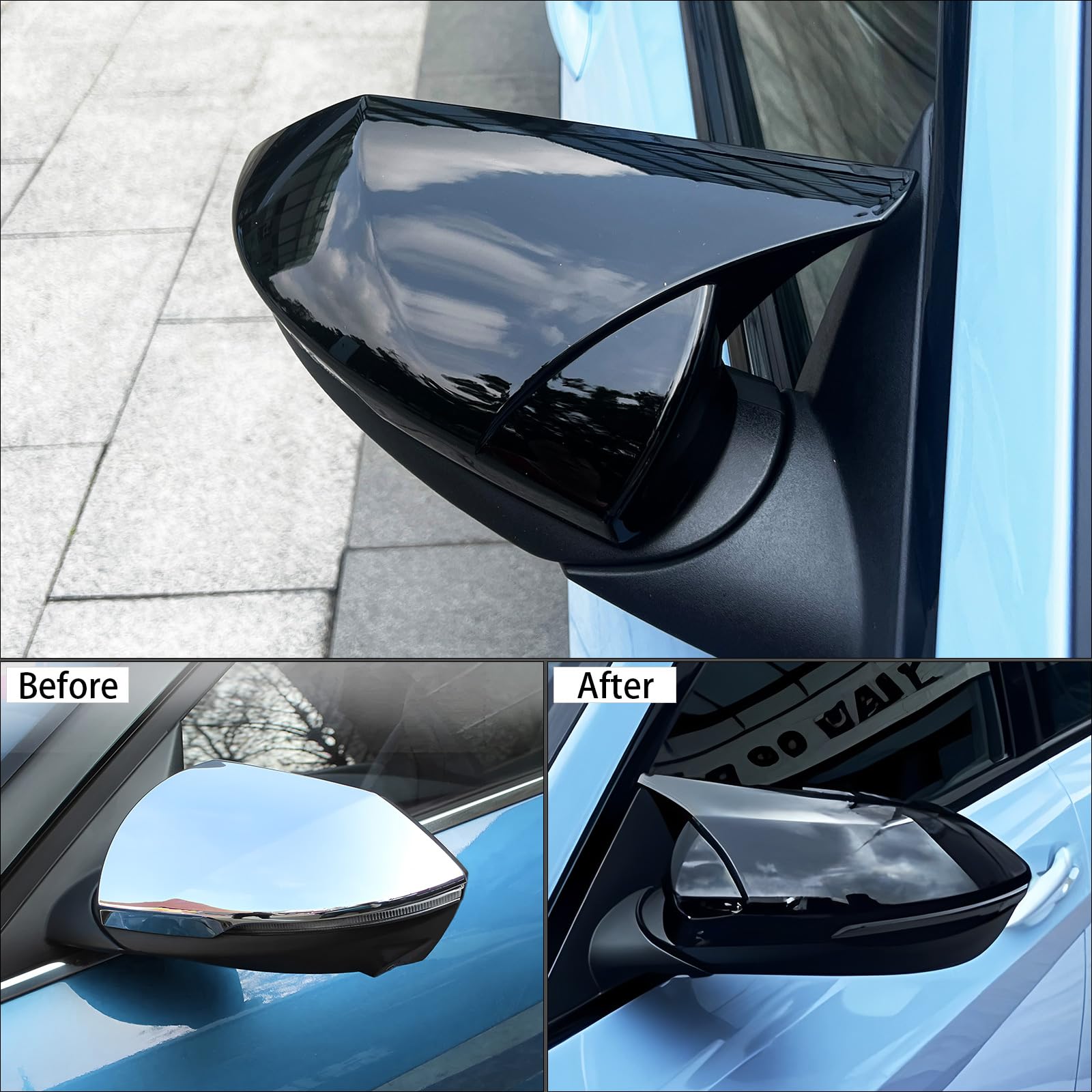 BOYOUS Rear View Mirror Covers For Hyundai Elantra 2021-2025 - Bright Black ABS Caps