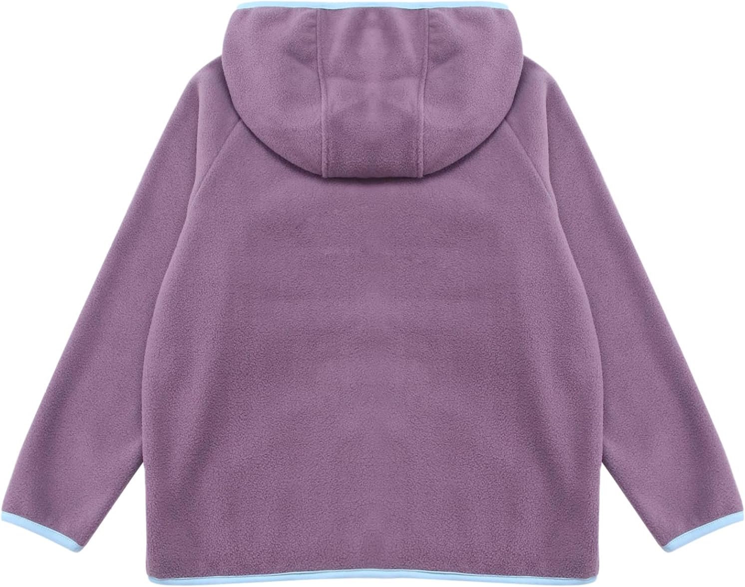 Girls Polar Fuzzy Fleece Jacket with Pockets Kids Boys Sherpa Hooded Coat Warm Full Zip Up Outerwear