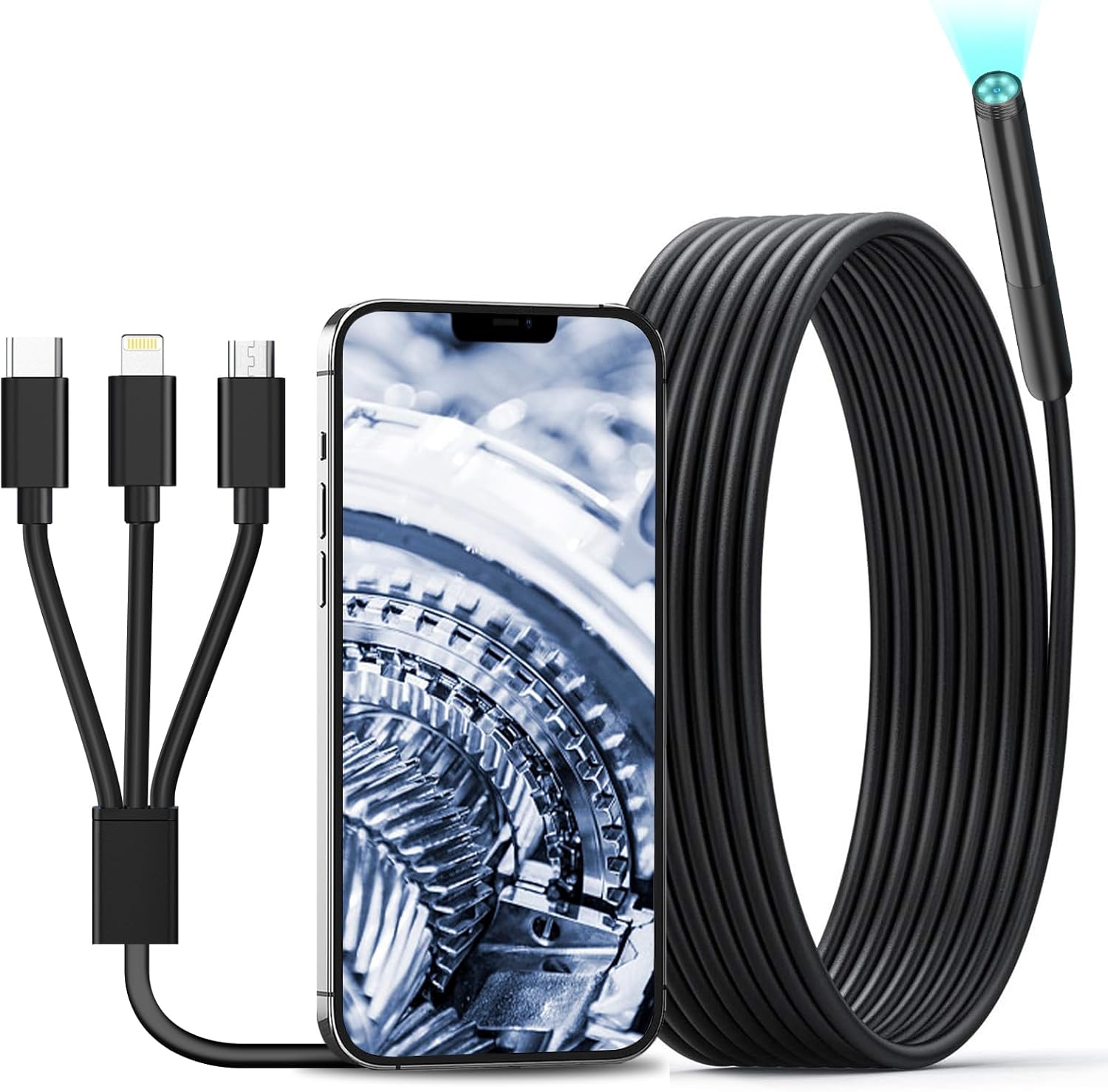 Aopick Endoscope Inspection Camera 3 in 1 Wireless Industrial Borescope with 6 LED Lights, 7