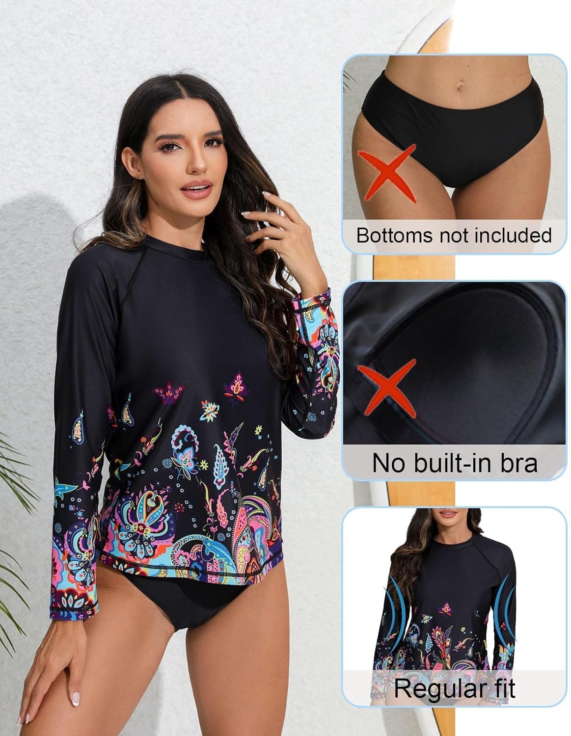 Halcurt Women's Long Sleeve Rash Guard Swim Shirts Quick Dry UPF50+ UV Sun Protection Swimsuit Top - Image 5