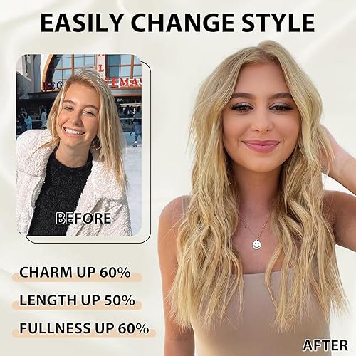 Vista 62 de RECOOL Extensiones de cabello humano real con alambre, balayage, color marrón chocolate a marrón claro y rubio decolorado, extensiones de cabello