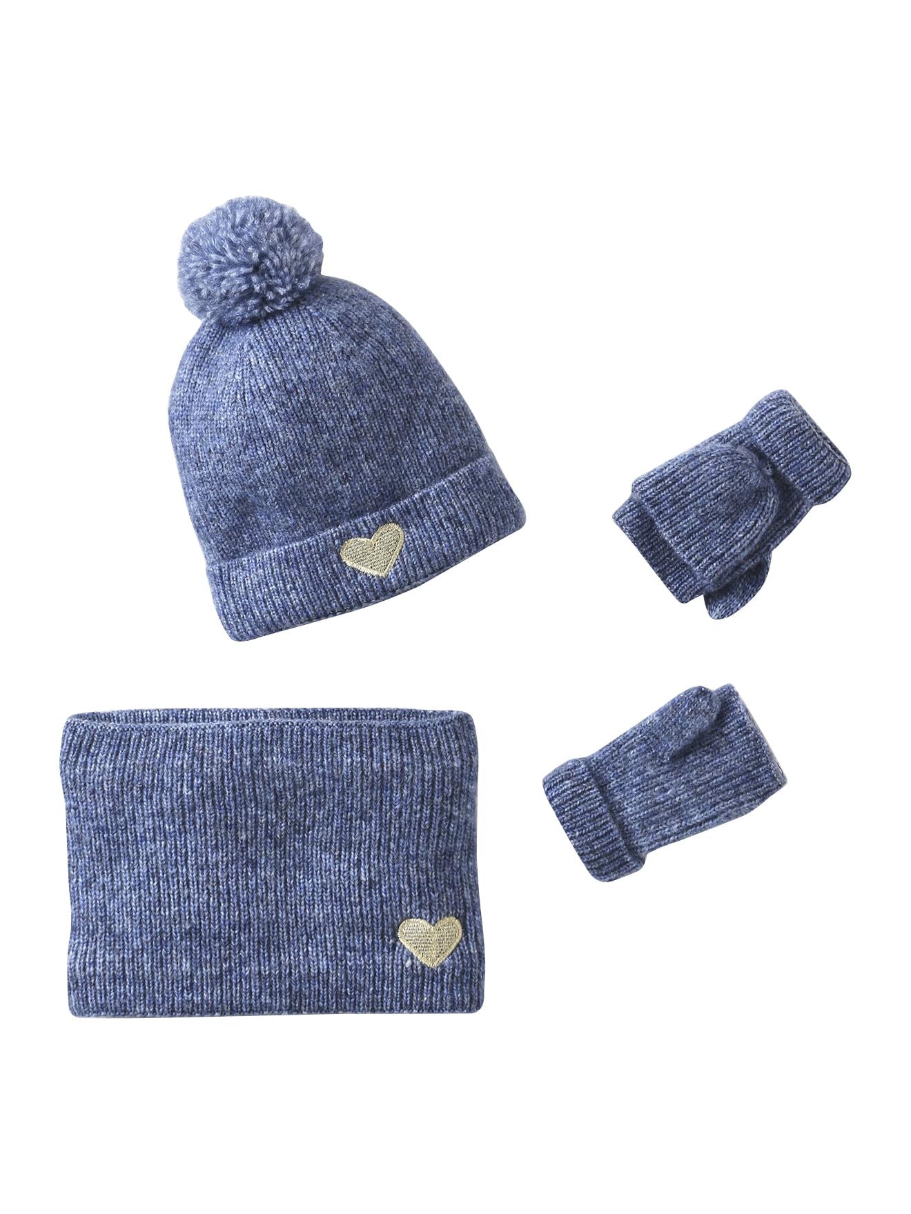 VERTBAUDET Ensemble Fille Bonnet, Snood, moufles/Mitaines avec Badge Coeur