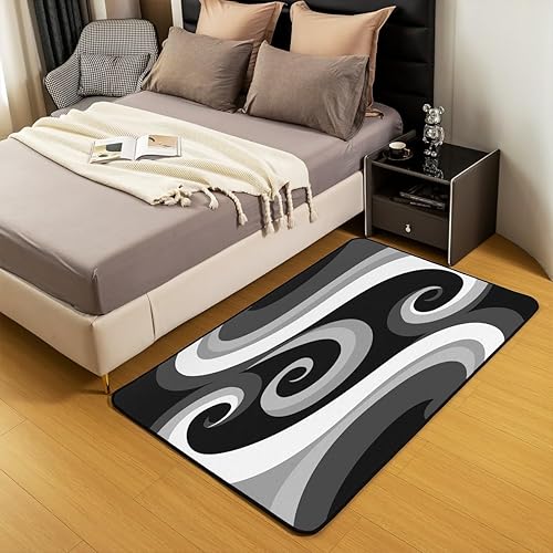 Miniatura 5 de Alfombra decorativa geométrica de 5 x 7 pulgadas, diseño geométrico negro y gris, decoración de geometría abstracta para sala de estar, dormitorio,