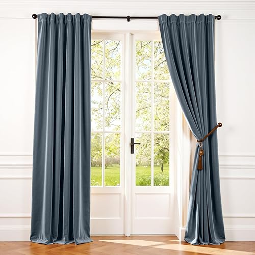 Miniatura 114 de Lazzzy Cortinas Opacas de Terciopelo con Aislamiento Térmico para Ventanas de Habitación, Cortinas de Lujo Súper Suaves para Sala de Estar, Salvia