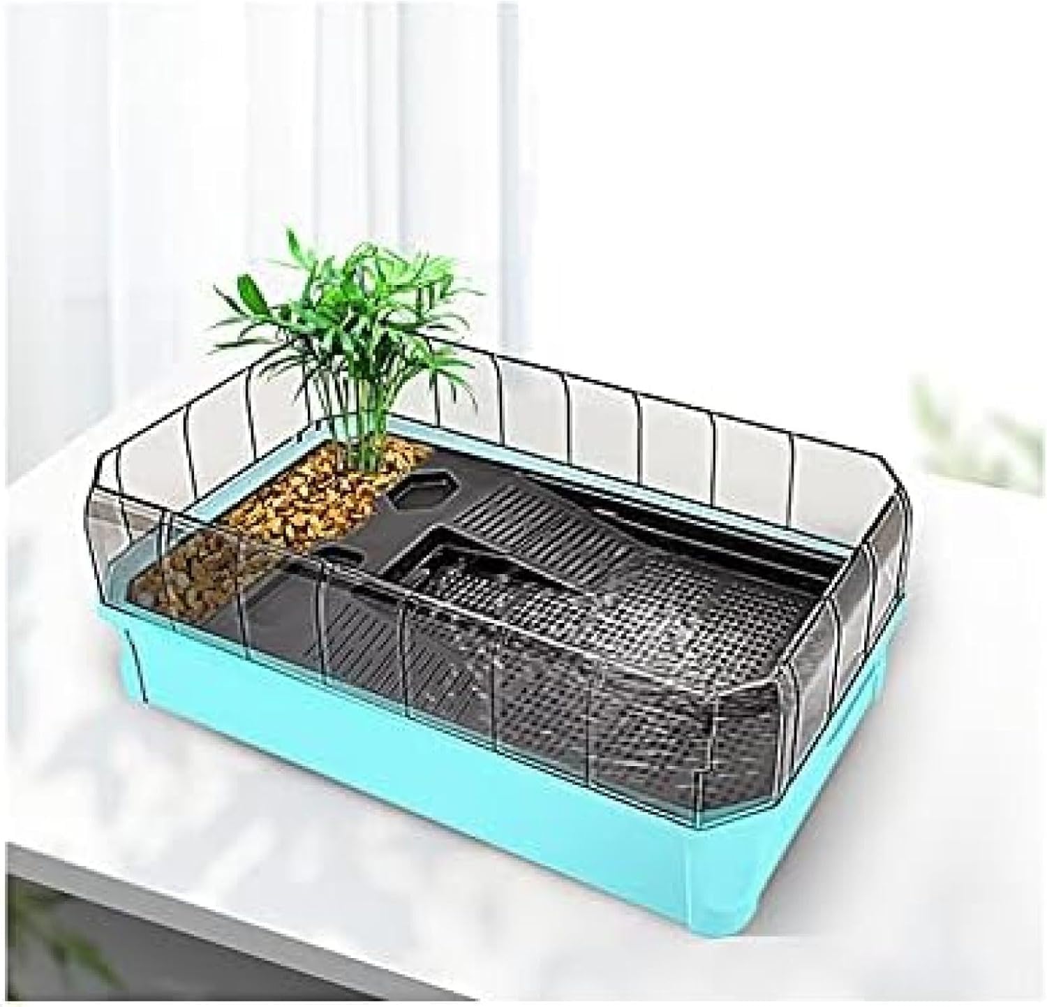 Schildkrötenbecken Aquarium mit Plattform und Pflanzen, einfacher Wasserwechsel und Reinigung, ausbruchsicheres Design für Reptilienlebensraum