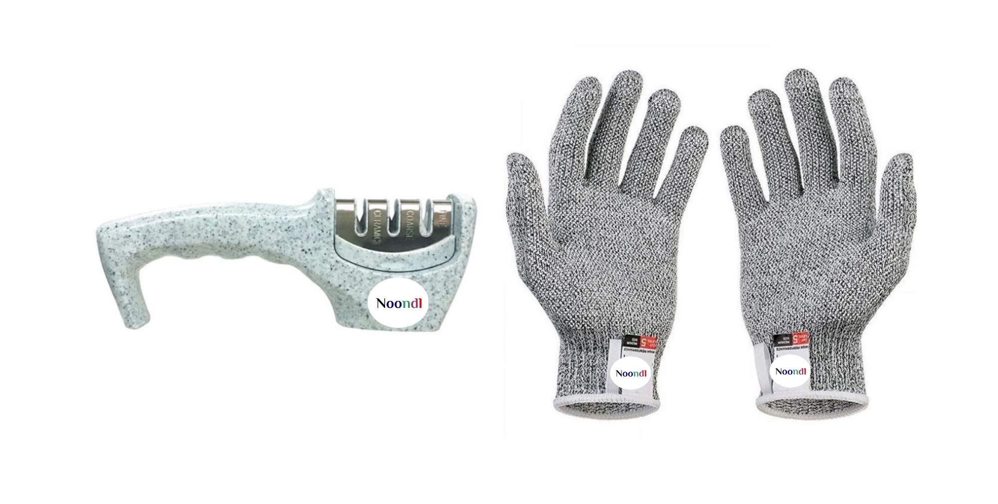 Professional Knife Sharpener, Premium 3 Stage Manual Knife Sharpener in Marble, is A Household Necessity | 10 Years Satisfaction Guarantee by Noondl - Pro Chef's Choice with Cut Resistant Gloves.
