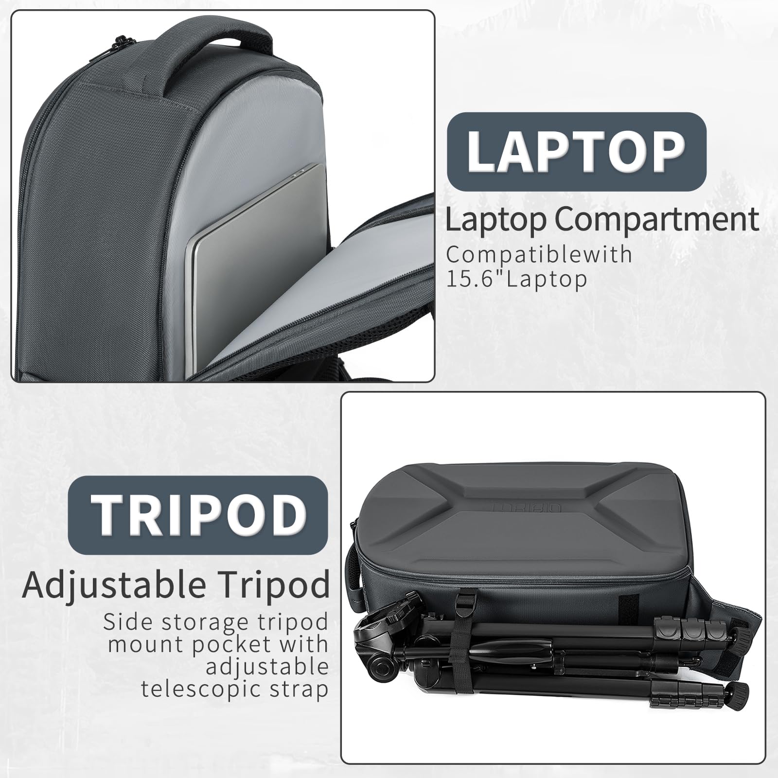 Mochila rígida para cámara, bolsa para cámara de fotografía, resistente al agua, antigolpes, con soporte para trípode y compartimento para laptop de 15.6 pulgadas, compatible con Canon/Nikon
