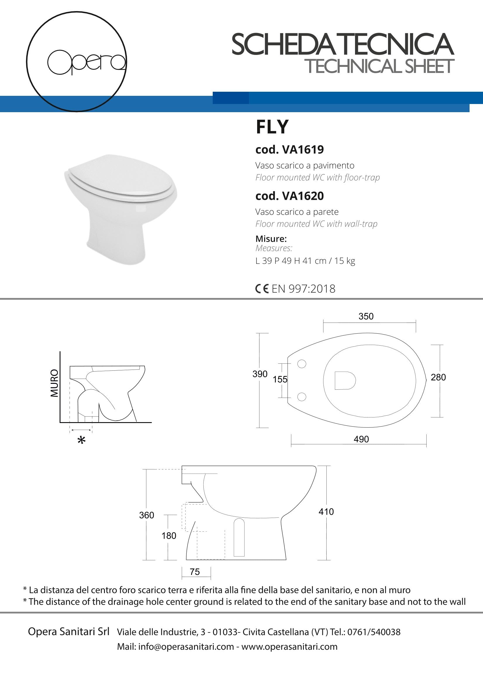 OPERA SANITARI Wc scarico "S" a terra FLY