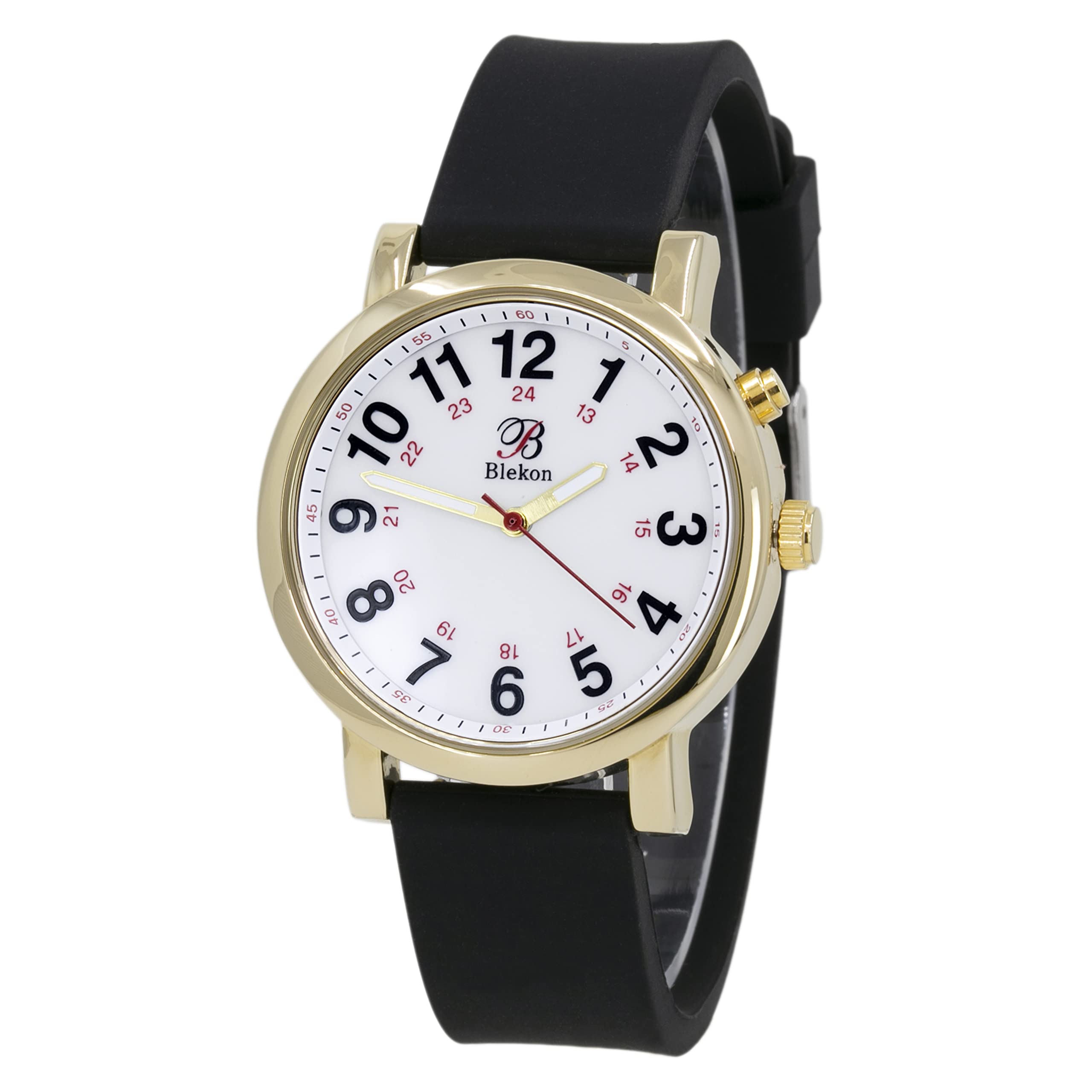 Blekon Original Light Up Dial Nurse Watch – Various Medical Scrub Colors, Easy to Read, Military Time with Second Hand, Silicone Band, Water Resistant Watch Gold Black