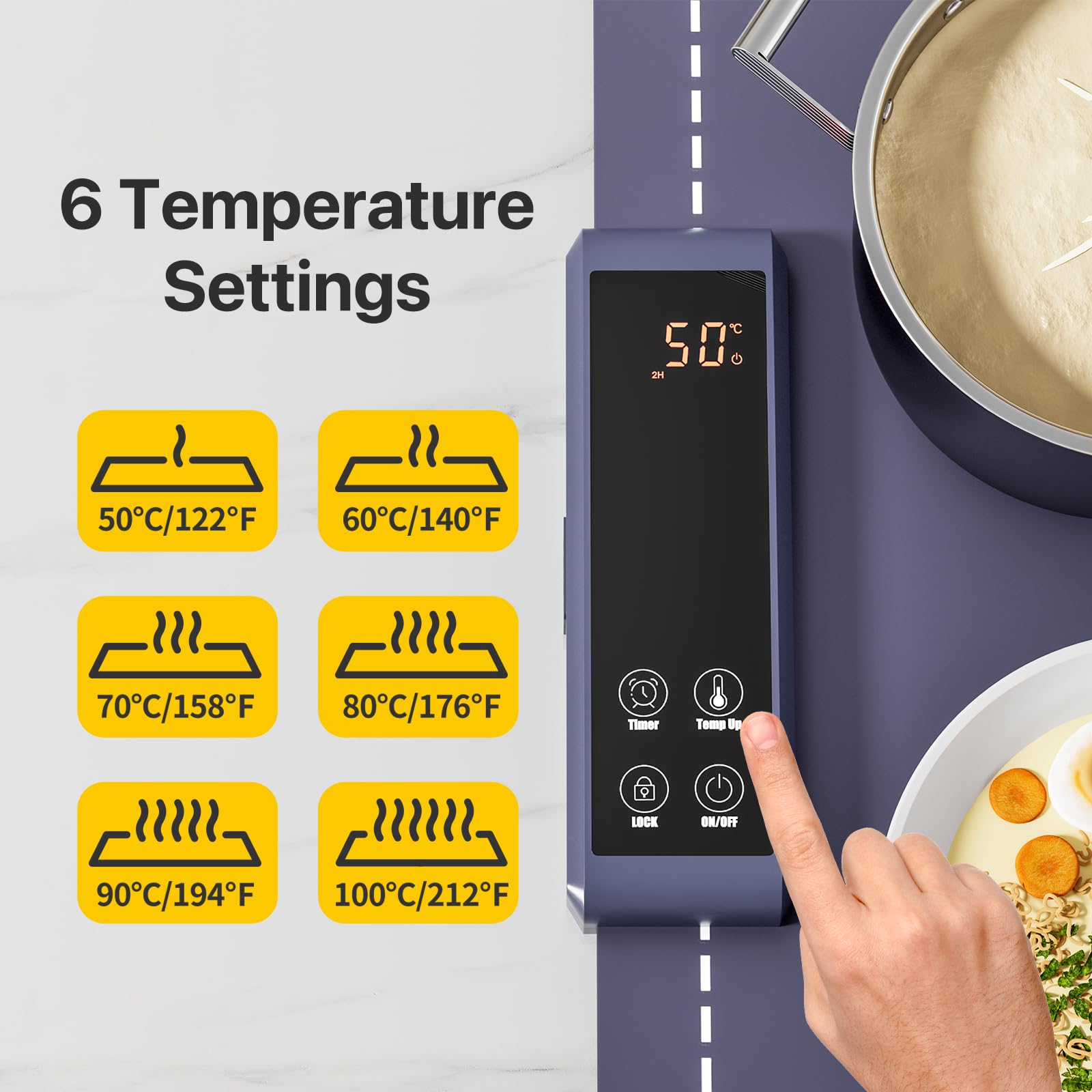 Vassoio Riscaldante Elettrico RemixOri - 6 Temperature, 5 Timer, Silicone Facile Da Pulire