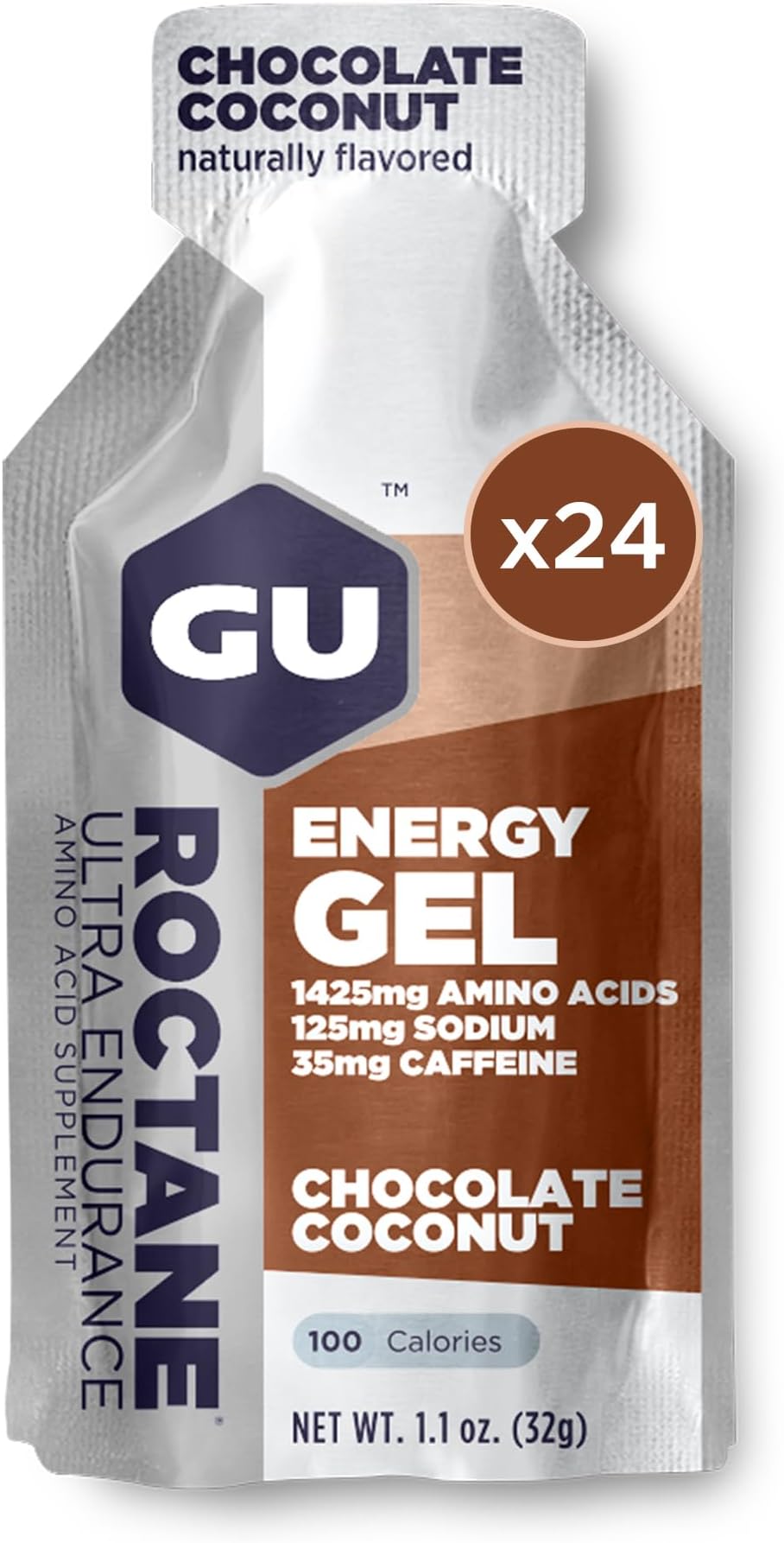 GEL Roctane Ultra Endurance 24-Count, Quick On-The-Go Fuel, Fast Acting Sports Nutrition for Running and Cycling, Chocolate Coconut