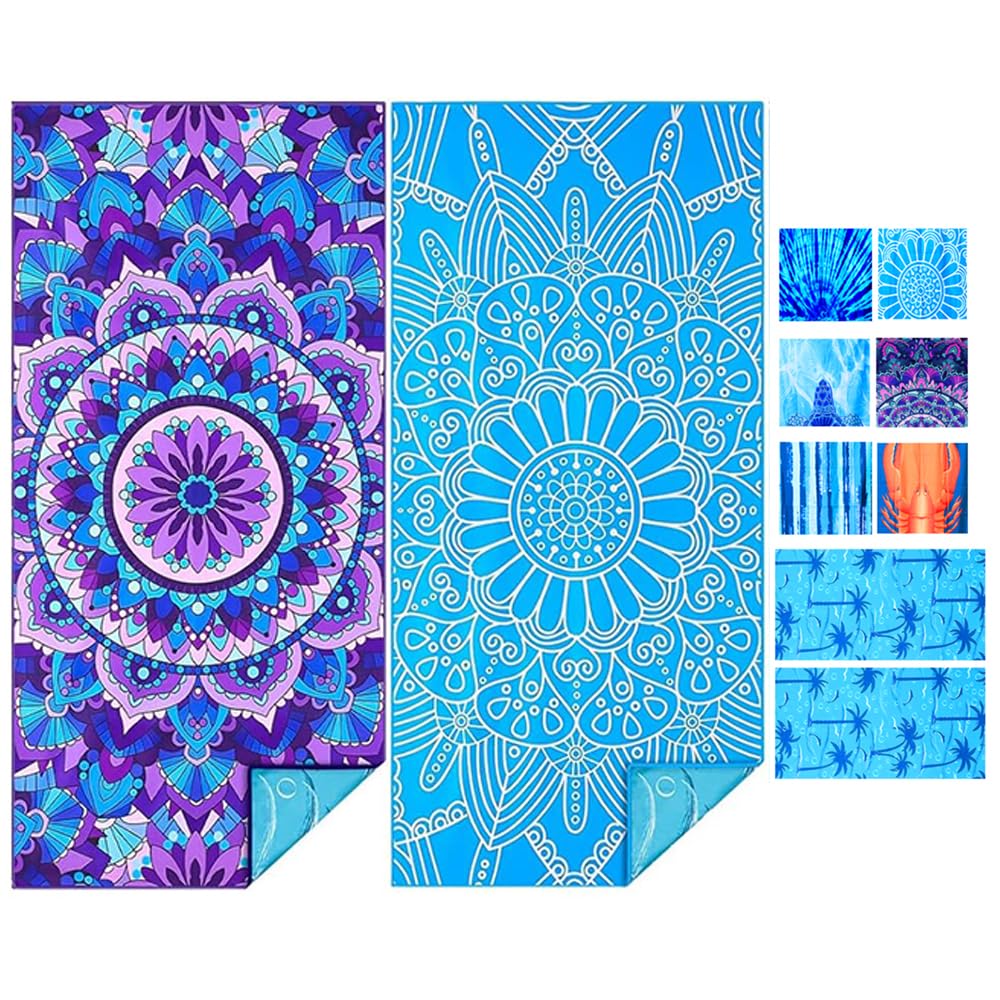 2 Pieces Beach Towel Microfibre Beach Towel Bath Towel Sand-Free XXL Quick-Drying Beach Towel Women's Large Beach Towels Summer Accessories Towel Beach Girls Gifts for Women 180 x 90 Purple + Blue