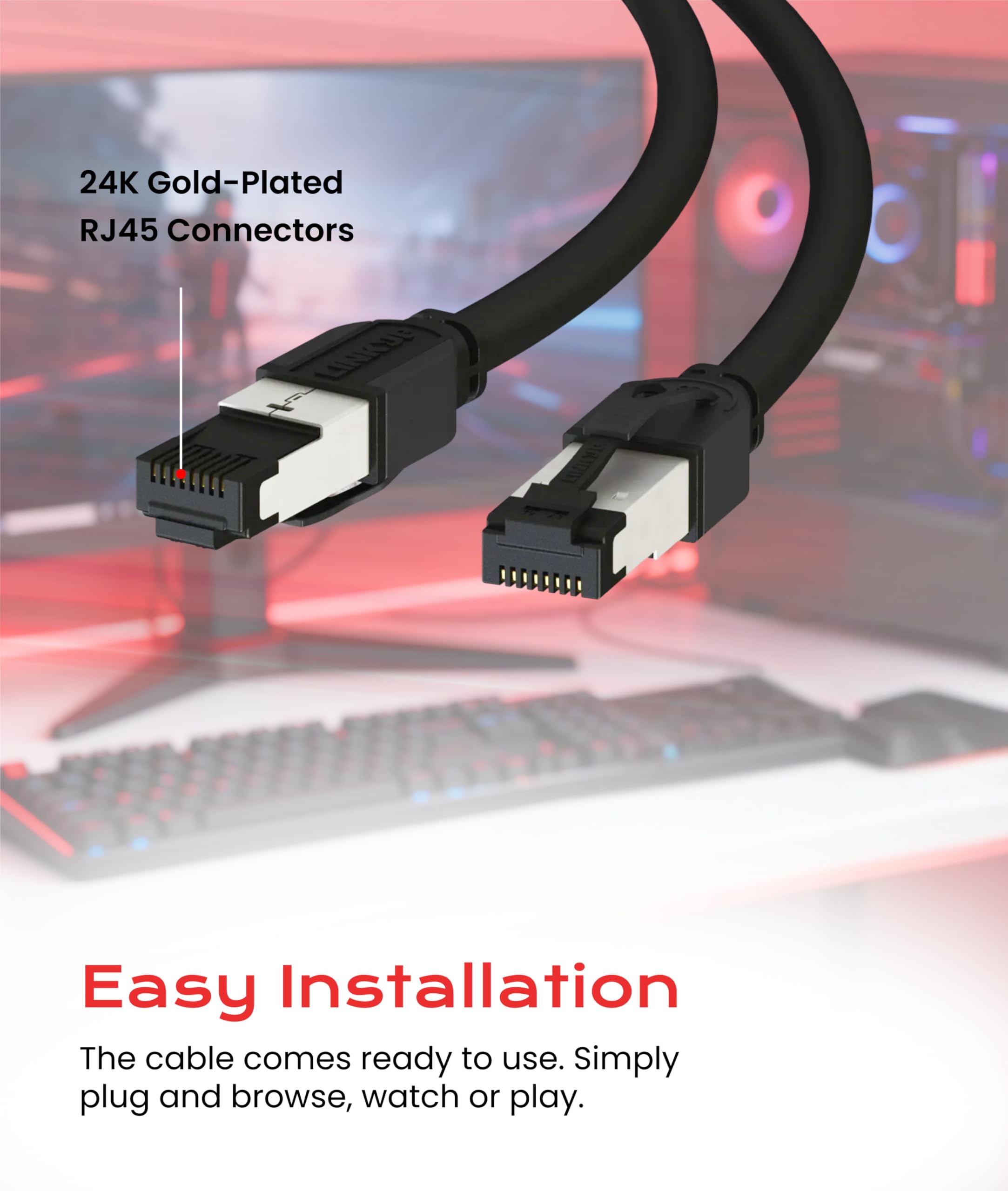 LINKUP – [Certificado 40Gbps Cable de Conexión Ethernet Cat8 Doble Blindaje┃2000MHz (2GHz) Cat8.1┃Cables LAN Prueba del Futuro Compatibles con Cat7A Cat7 Cat6A Redes 25G 10G 1G┃Negro┃15ft (4.5m)