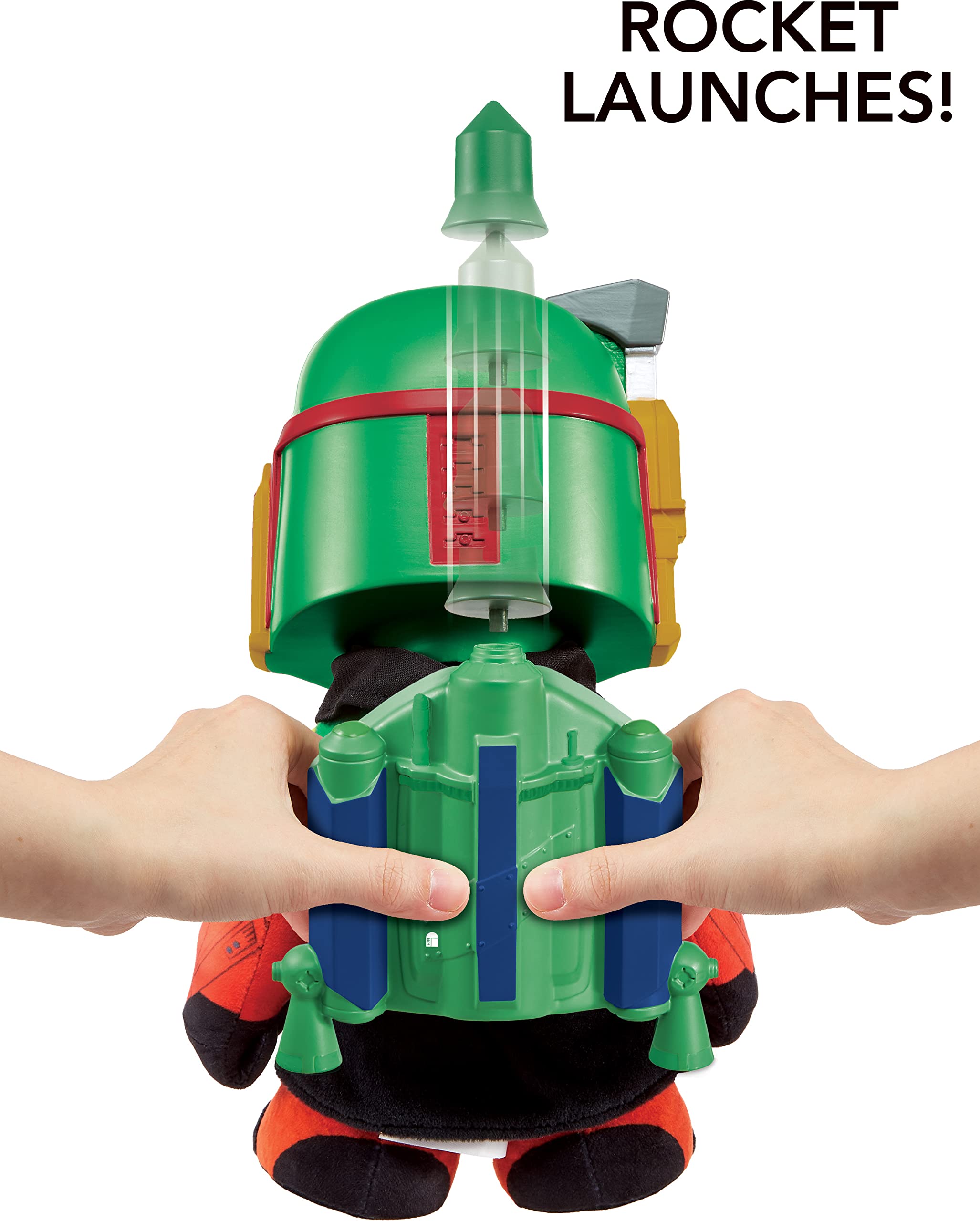 Star Wars Rocket Launching Boba Fett Feature Plush, 12” Tall Figure with Removable Air-Powered Soft Rocket Launcher Pack, Gift for Kids 3 Years & Up, Multicolor, (HHC61)
