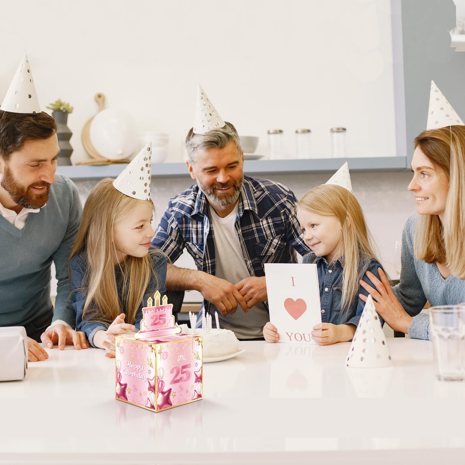 Joycard Hucha de cumpleaños número 25 para ella o hija, decoraciones de cumpleaños de 25 años, divertida caja de regalo extraíble para fiestas, ideal para sorpresas de 25 cumpleaños (con 35 bolsas)