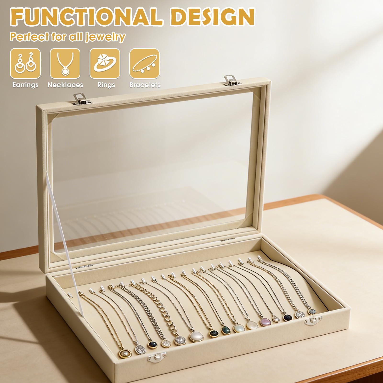 WPPQWP Ketten Aufbewahrung Box, 20 Hooks Kettenaufbewarung Schmuck Liegend, Schmuckaufbewahrung Ketten 35 x 24 x 5 cm Fashion