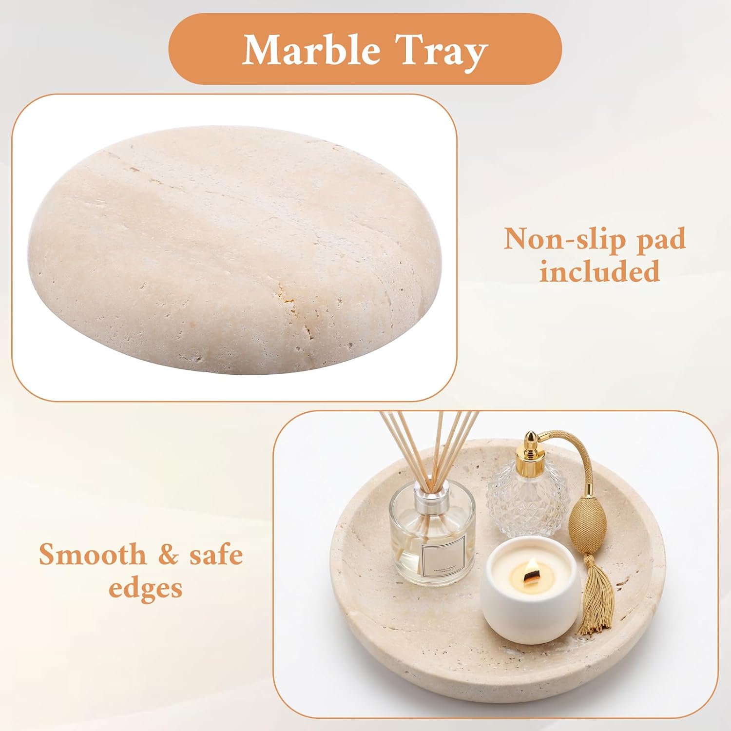 Natural Travertine Marble Jewelry Dish 5.5", Trinket Dish for Ring Earring Key, Ring Tray Gift for Woman Daughter (Beige Travertine)