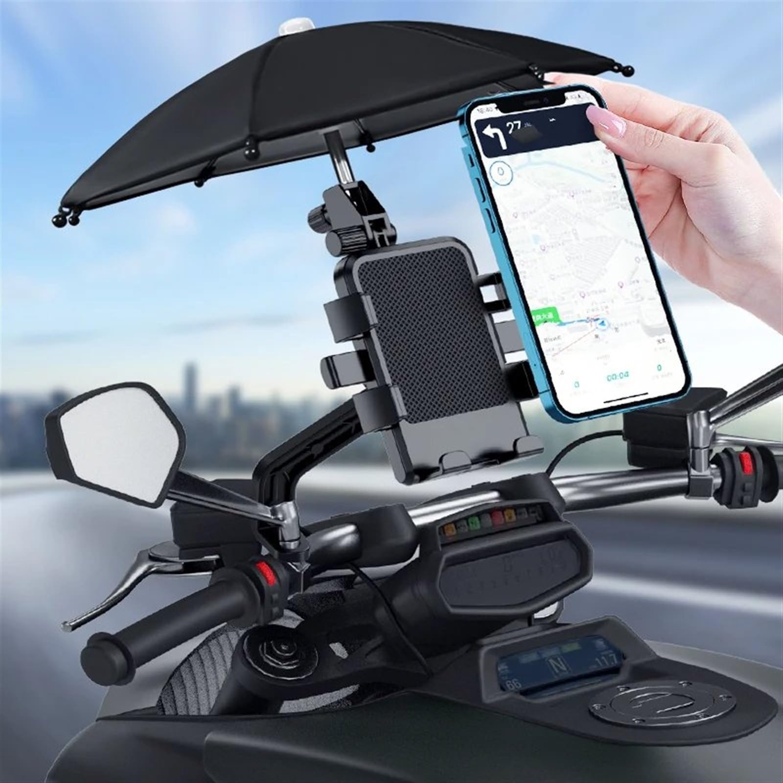 Support Telephone Velo Support Téléphone Moto Parapluie Imperméable Pare-Soleil Vélo Scooter D'extérieur Clip Téléphone Support Guidon Telephone Moto Rotation(D)