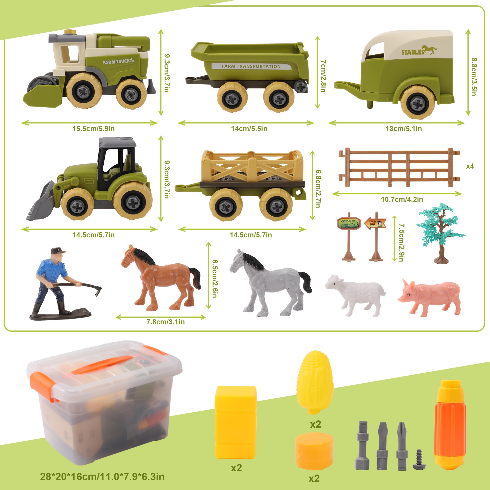 Herefun 29 Piezas Granja Tractor Juguete, Juego con Casa y Animales, Juguete Educativo para Niños 3-8 Años, Regalos de Cumpleaños