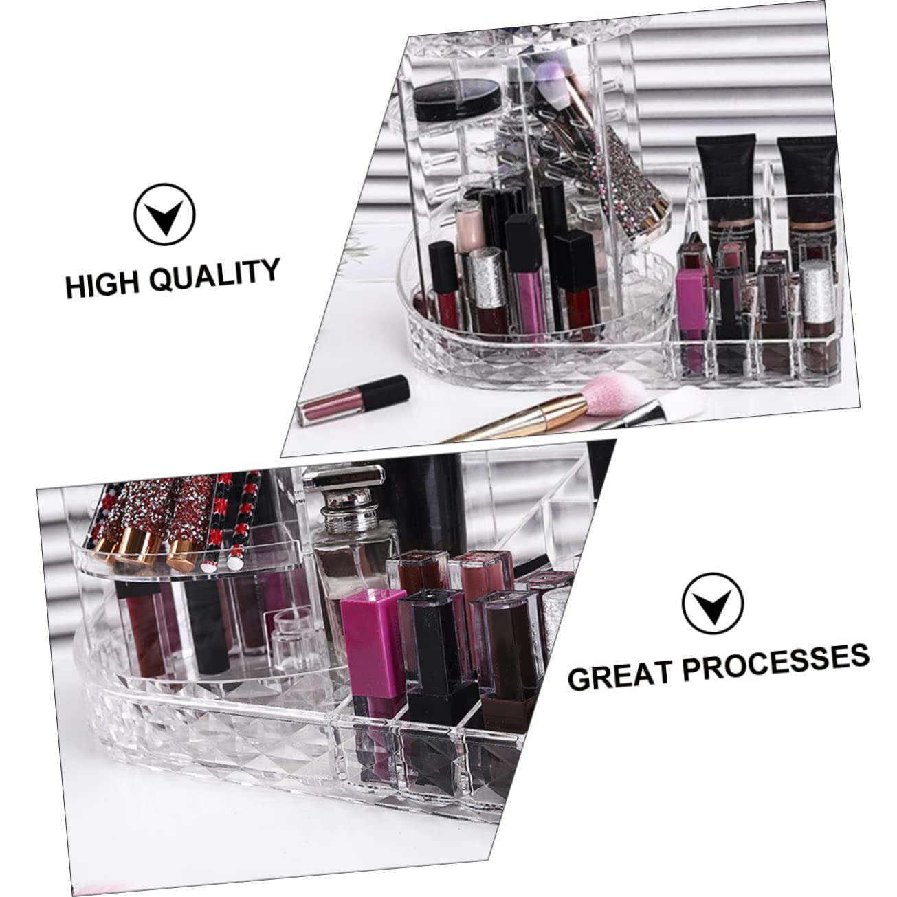 FRCOLOR Organizzatore Cosmetici da Tavolo in Ps Design Rotante e Struttura a Scomparti, Scatola Stabile per Conservazione e Organizzazione di Rossetti e Prodotti Makeup