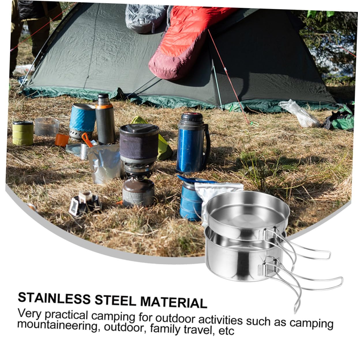 PartyKindom Ustensiles Cuisine De Camping INOX 8 Pièces Pliables, Batterie De Casseroles en Acier Inoxydable, Poêle Multifonction Légère, pour 5-6 Personnes, Randonnée Et Pique-niques en Plein Air