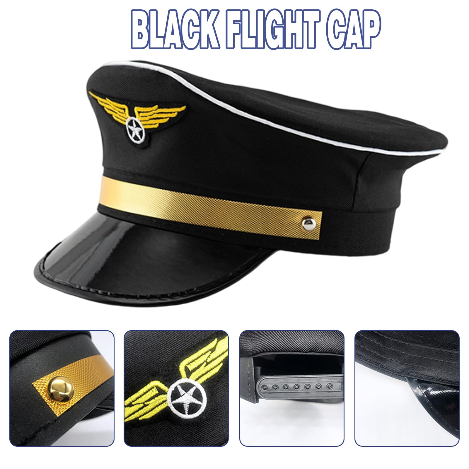 Pilot Hat Costume Set Adults Flight Attendant Fancy Dress Kit Captain Party Cosplay Accessories Airline Stewardess Costume Hat Brooch Gloves Sunglasses for Halloween Dress Up Flying Partys (Man) - Image 4