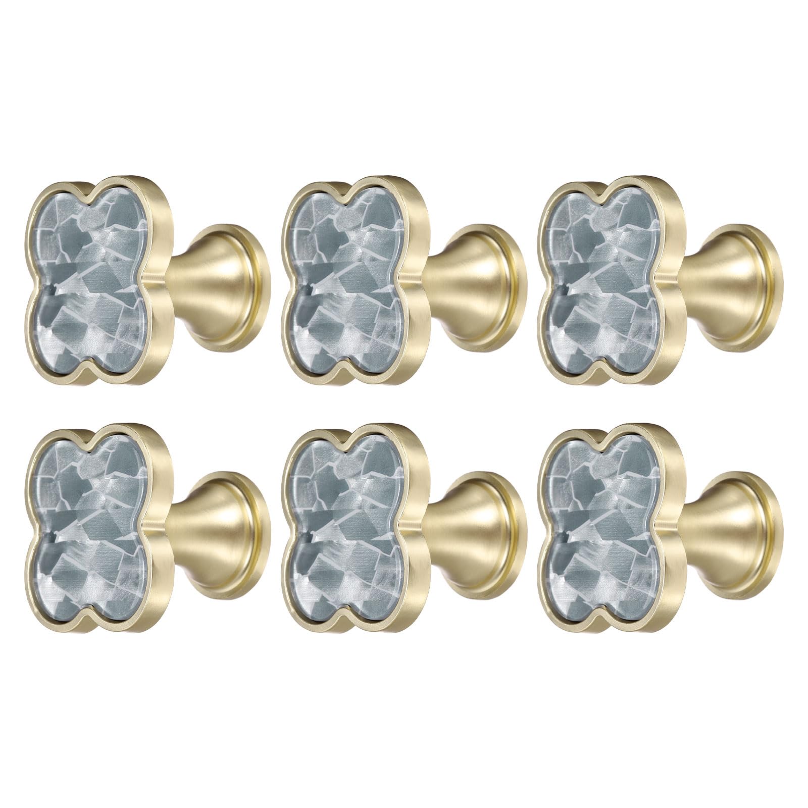 sourcing map 6Pcs Drawer Knobs, Zinc Alloy Decorative Four-Leaf Pull Handles with Screws for Furniture Dresser Wardrobe Cupboard, Gray