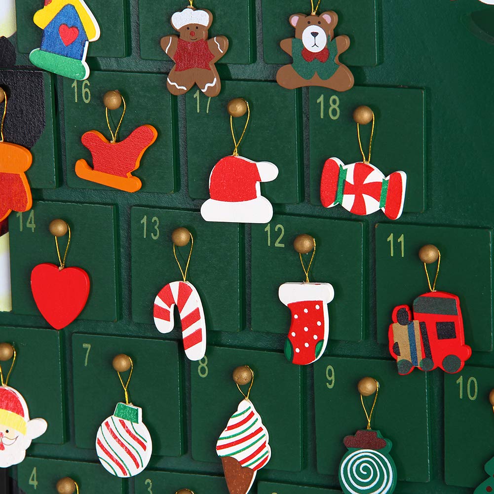Bakaji - Calendario de Adviento de Navidad hecho de madera con 24 casillas numeradas para sorpresas, decoración navideña, hogar (Papá Noel con árbol)
