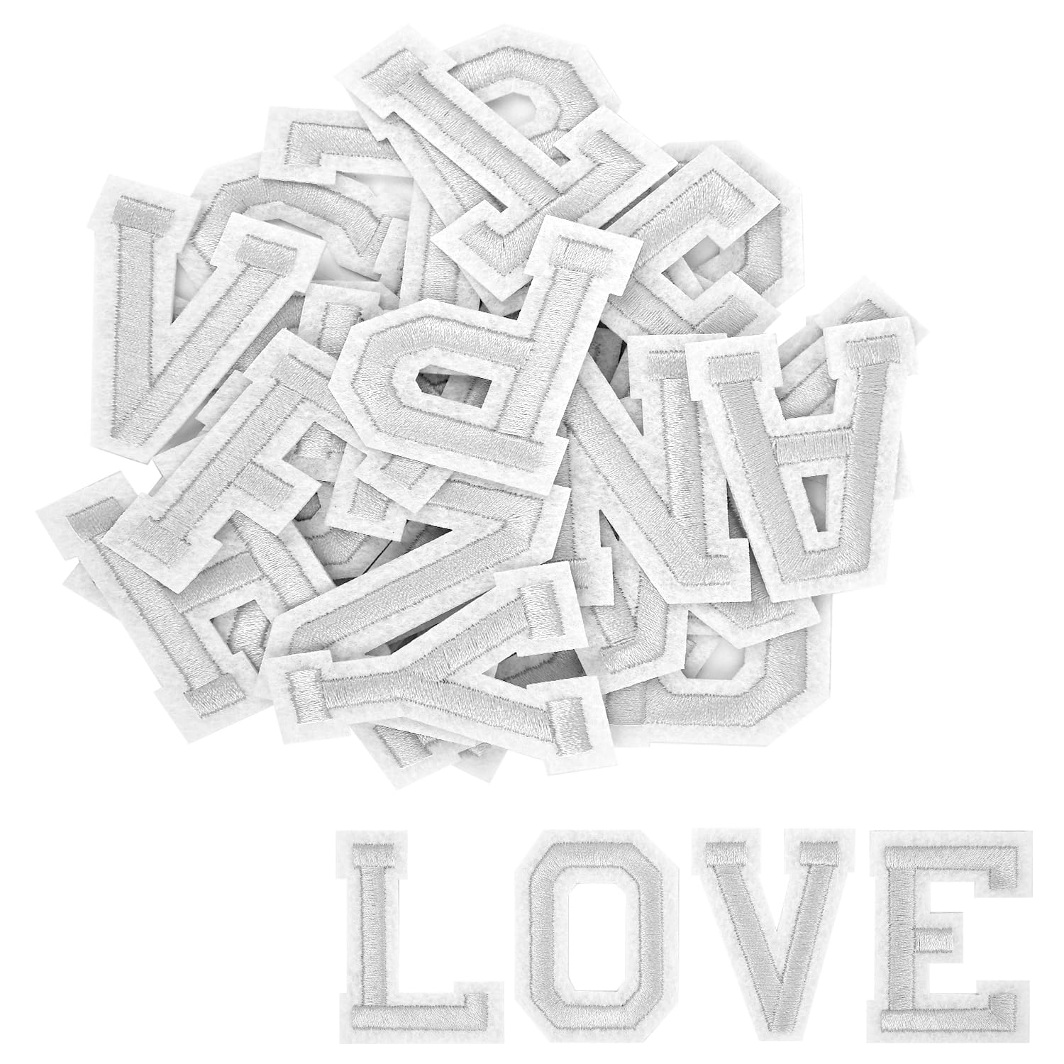 52Pcs Iron on Letters, A to Z Iron on Patches Ironed Adhesive Iron on Letters for Clothes Alphabet Repair Patches Jackets Shirts Hats Bags Jeans DIY Projects (Silver) — image 1