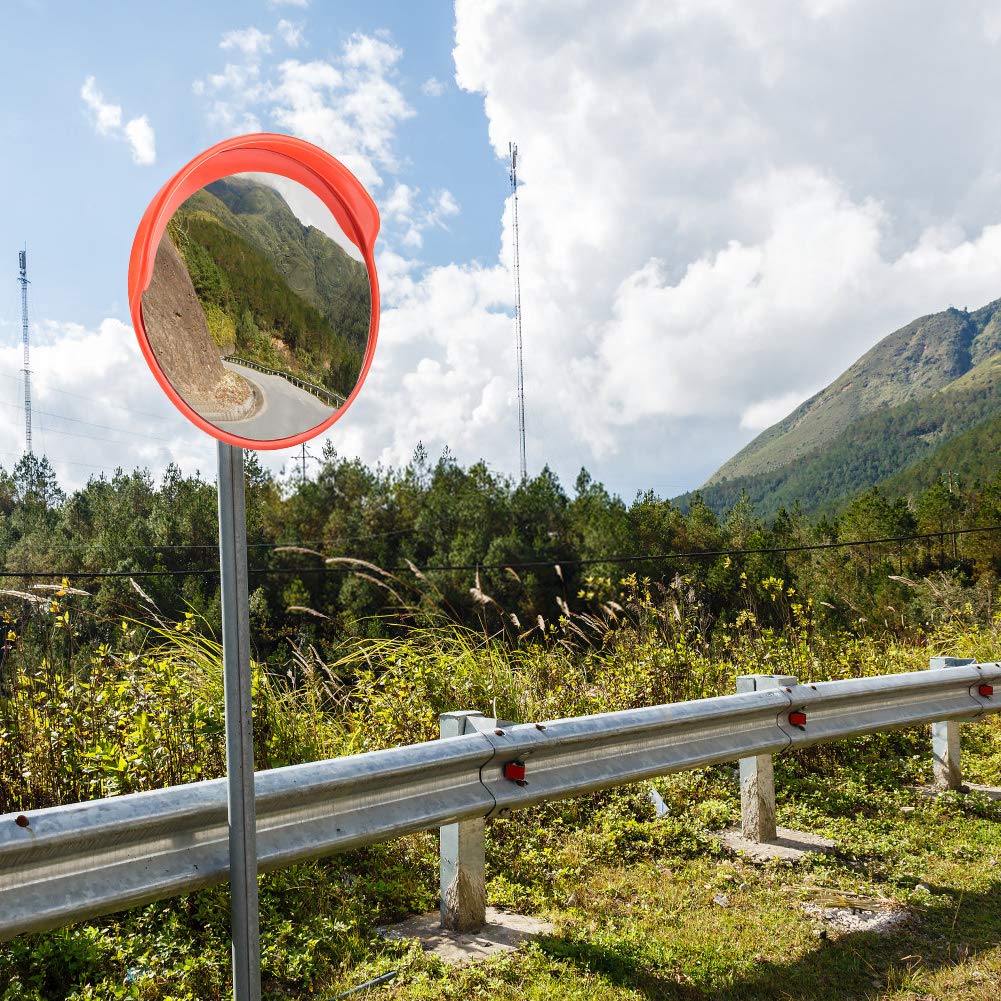 Espejo convexo de 45 cm, espejo de tráfico redondo Espejo de seguridad Espejo de seguridad de tráfico convexo Espejo de carretera de gran angular con accesorios de montaje Naranja