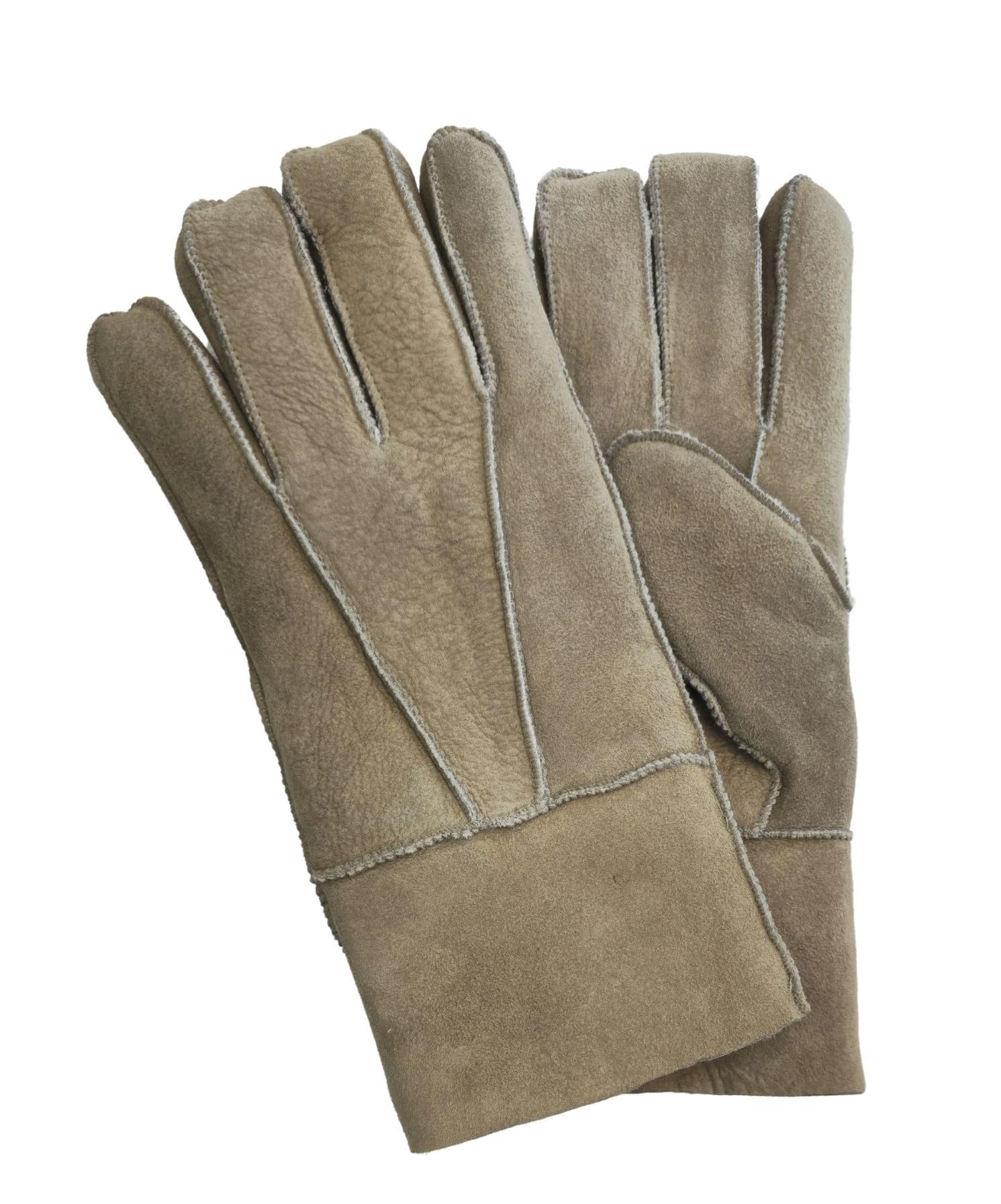 Infinity Leather Unisex Light Sand Sheepskin Suede Gloves With Roll Up/Down Cuff In | : Medium