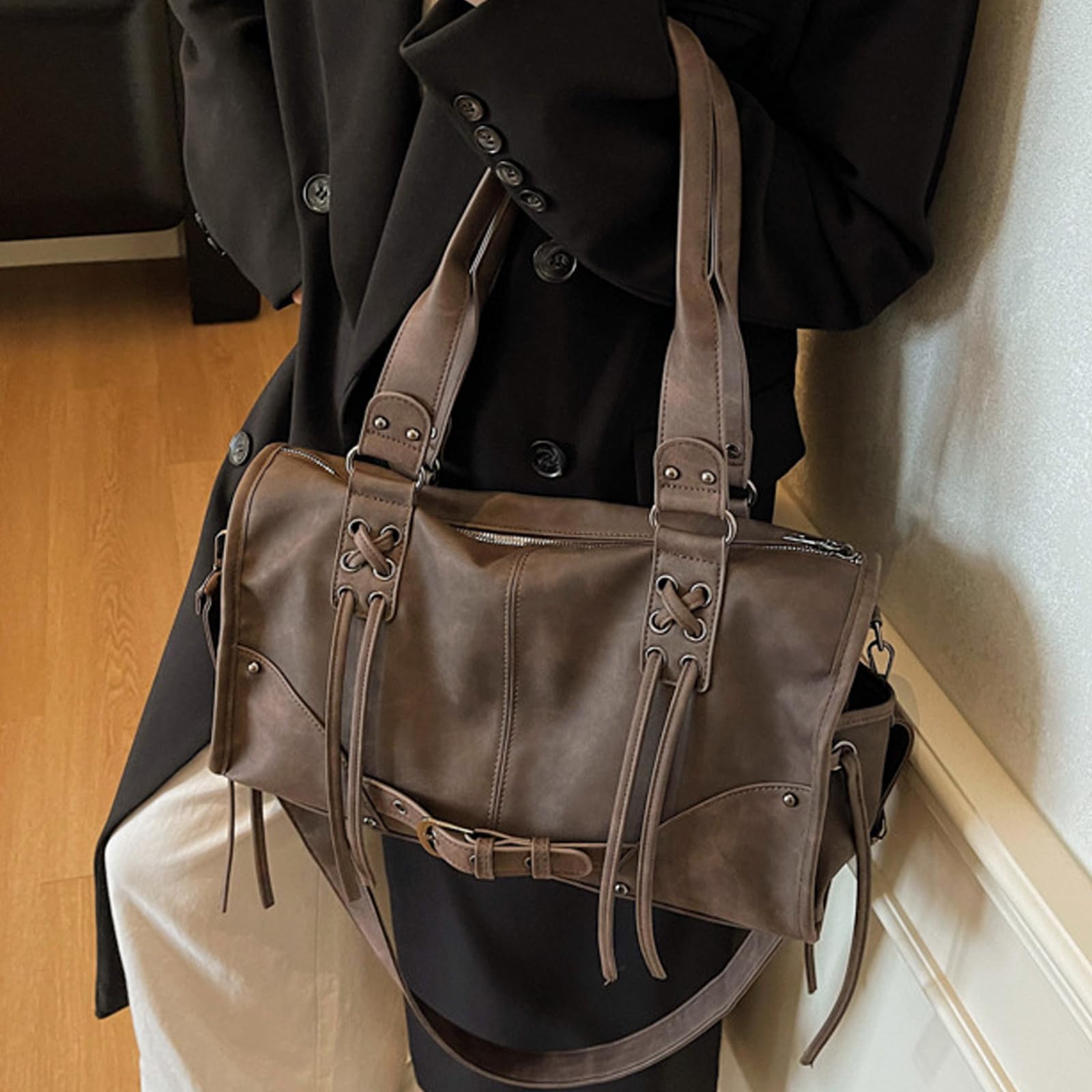 Borsa a tracolla da donna in pelle PU con tasche multiple e tracolla regolabile, borsa a tracolla da viaggio