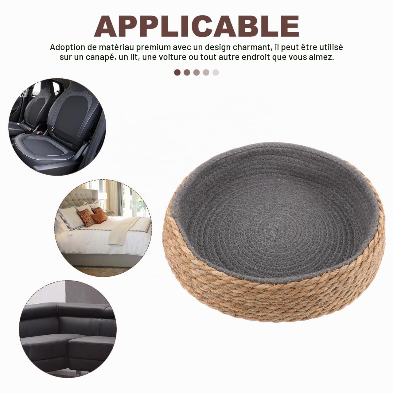 Alipis Panier De Lit De Chat Rotin Lit De Couchage pour Animaux De Compagnie Nid De Chien Rond Chenil De Chiot De Chaton Tressé À La Main Coussin Respirant pour Animaux De Compagnie