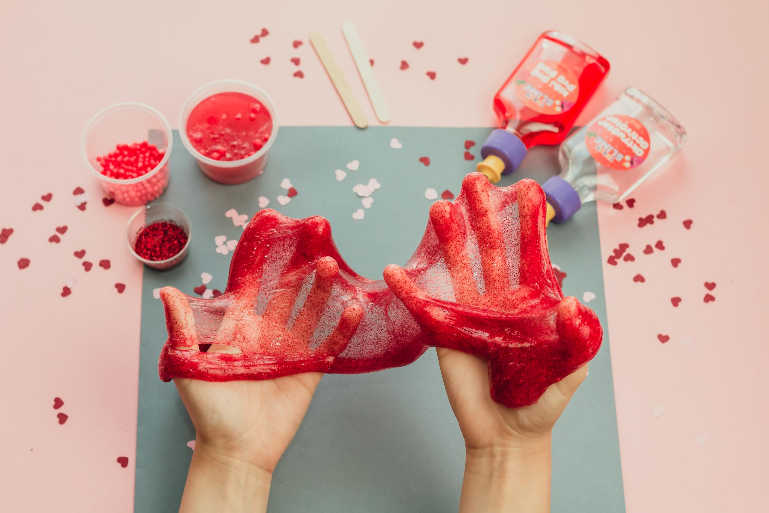 TUBAN DIY Zestaw Slime – Klej – Aktywator – Neonowy Brokat – Pojemnik – Szpatułka – Zabawka dla Dzieci – Idealny Prezent na Urodziny – Truskawka