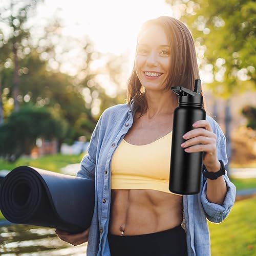 Miniatura 7 de DOMICARE Botella de agua aislada de 40 onzas, botella de agua deportiva de acero inoxidable aislada al vacío con tapa de popote y tapa de boquilla,