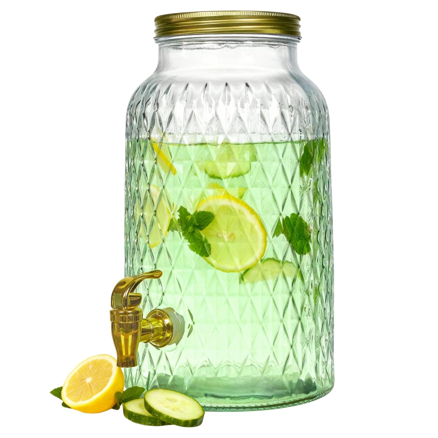 Distributeur Boisson 6 L Robinet Fontaine Eau Cocktail Design Diamant Verre