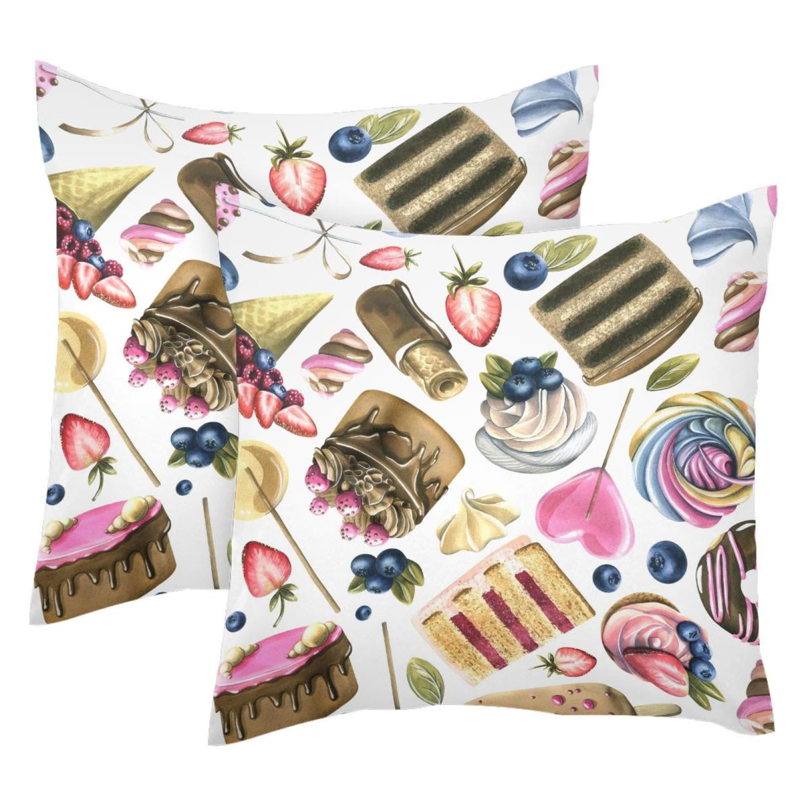 Housses de coussin velours 50x50 motif baies donut Sweet Cakes