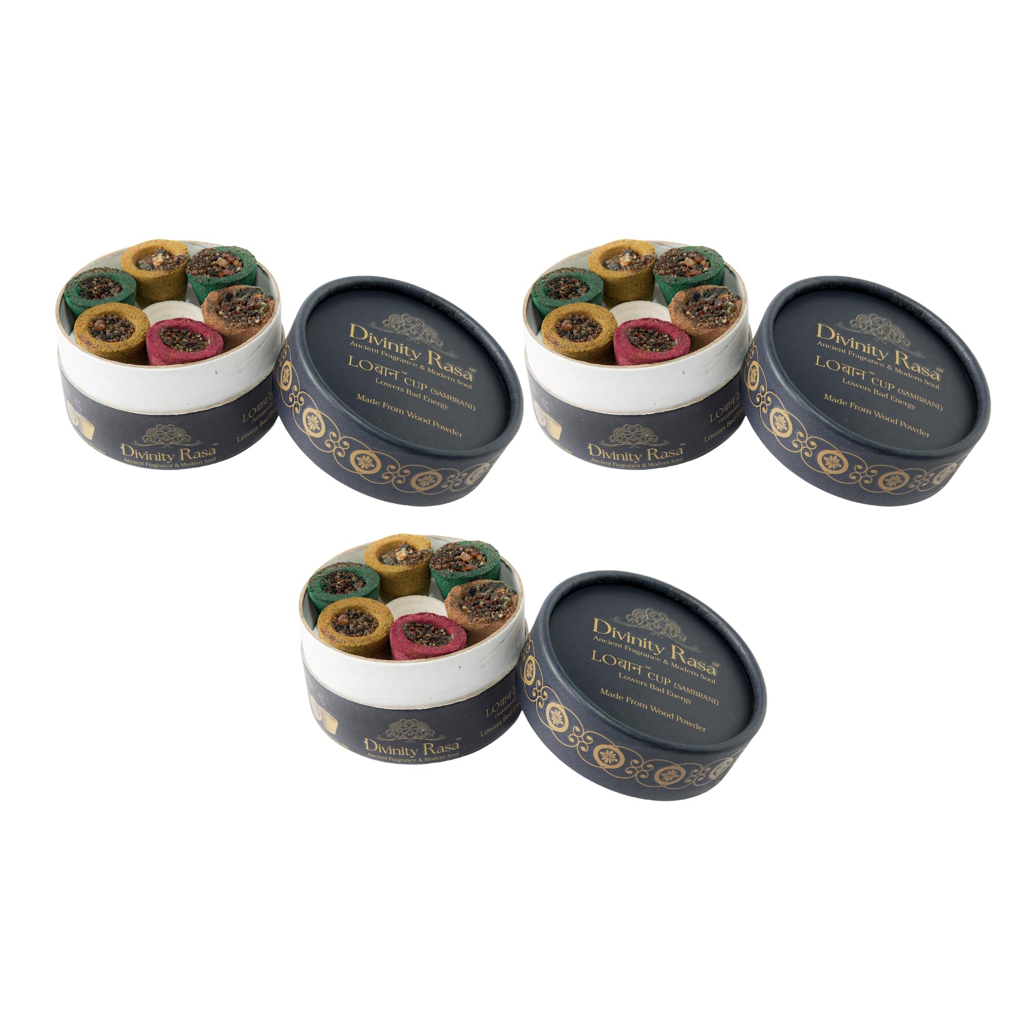 Divinity Rasa Sambrani Dhoop Cups with Stand (12+1 x3) | Natural Guggal & Loban Havan Cups for Pooja, Meditation & Home Fragrance | Long Lasting Aromatic Dhoop Cups | Premium Pack of 3-image-43
