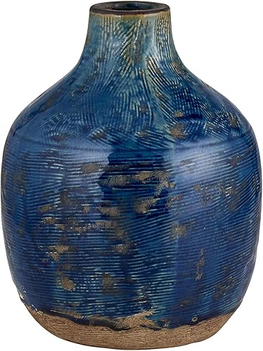 47th & Main - Jarrón de cerámica, grande, botella azul aguamarina