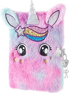 WERNNSAI Unicorn Plush Notebook - Sparkly Journal Unicorn Diary for Girls Kids Gift Embroidery Fuzzy A5 Secret Lined Notebook School Office Writing Drawing Notepad with Locks and Keys