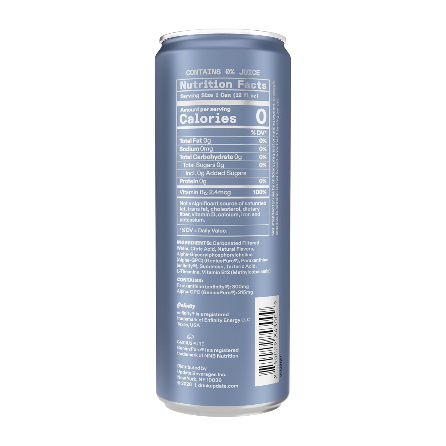 UPDATE Energy Drink Pack, Caffeine Free, Zero Sugar, No Jitters, No Crash, Paraxanthine Powered, Sugar Free, No Artificial Flavors, 12 Pack (12 fl oz Cans) (Berry)