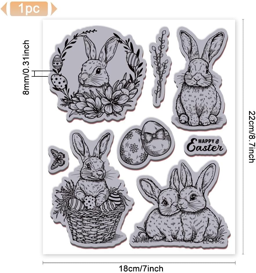 GLOBLELAND Easter Bunny Cling Rubber Stamps Easter Day EVA Cling Mount Stamps Animal Rubber Stamp Set for Card Making Photo Album Decor Decoration DIY Scrapbooking