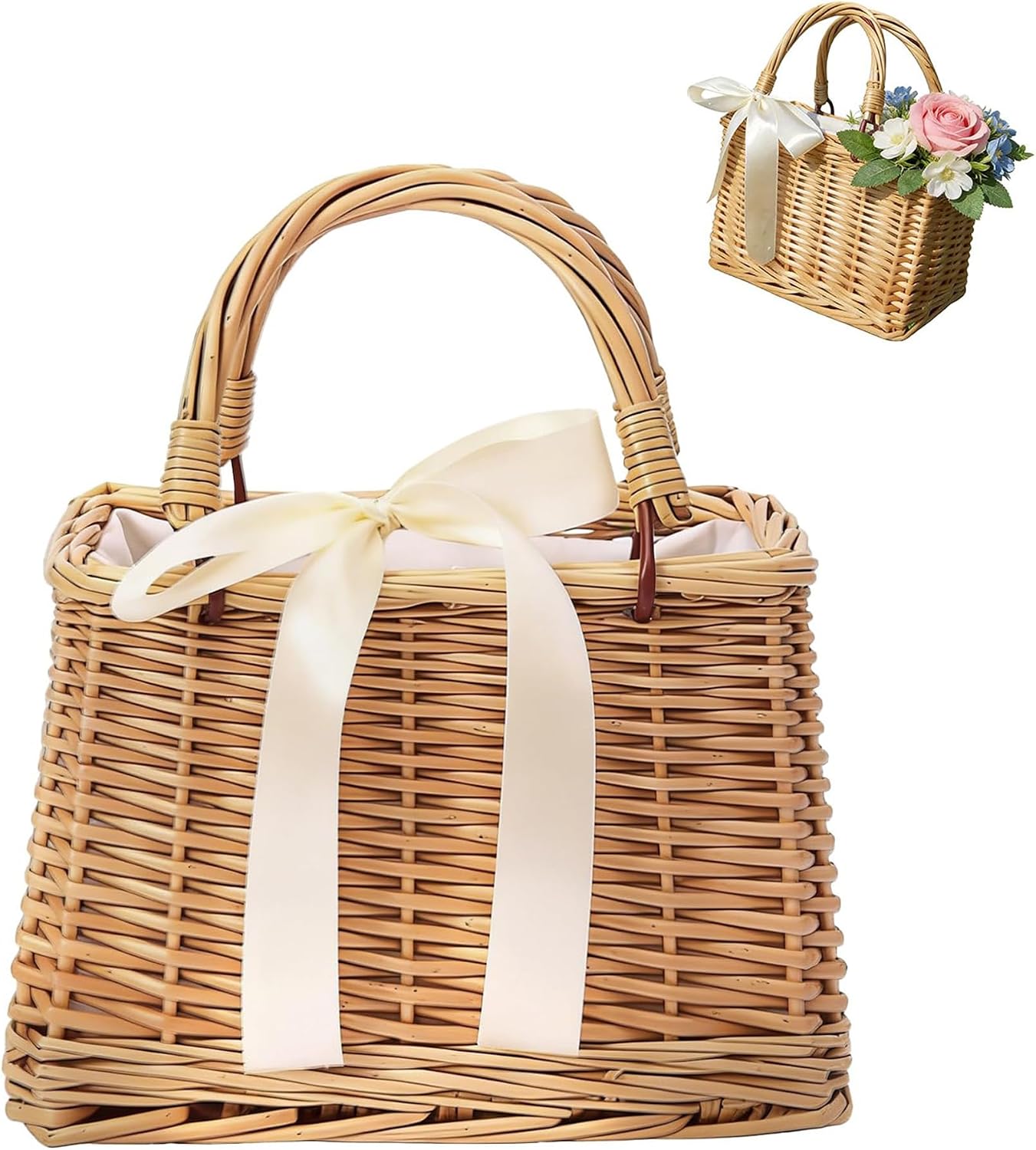 Basket Purse Flower Girl Basket Wedding Accessory, Premium Floral Basket with Elegant Handle, Rustic Chic Ceremony Decor
