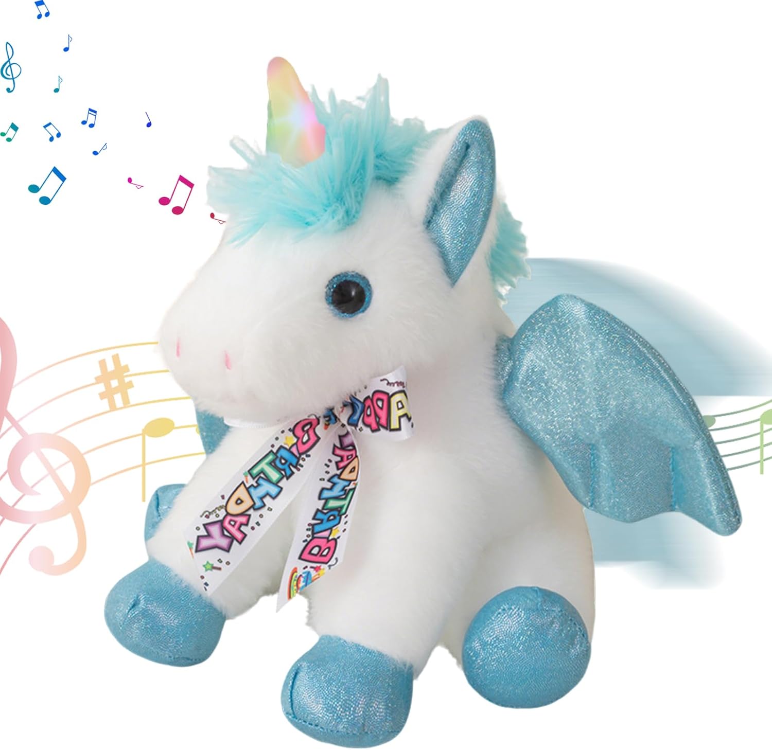 Singing Dancing Unicorn Stuffed Animail With Moving Wings,Happy Birthday Gifts Unicorn Plush Toy The Cormers Glowing Singing Happy Birthday Song,Party Gift for Toddlers Boys Girls Kids, 11" Blue