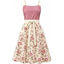 Pinafore Apron Dress for Women with Pockets Adjustable Floral Kitchen Apron