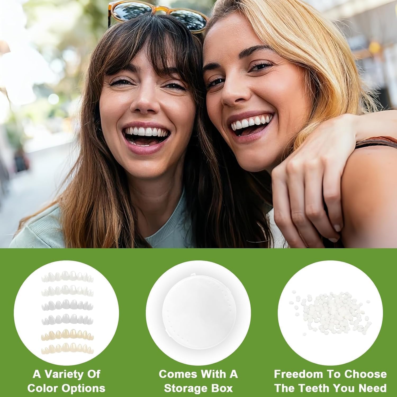 Veneers Teeth for Women, Tooth Replacement Missing Teeth, Upper Veneer Cosmetic Tooth, Moldable Thermal Beads Replacement Kit, Unisex to Denture Repair Kit, 6PCS