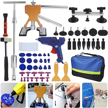 Auto Body Dent Repair Kit,66 PCS Paintless Dent Removal Kit,Car Dent Repair Puller with Golden Dent Puller,T-Bar Puller,Bridge Puller for Automotive Dents/Door Dings/Hail Damage Removal