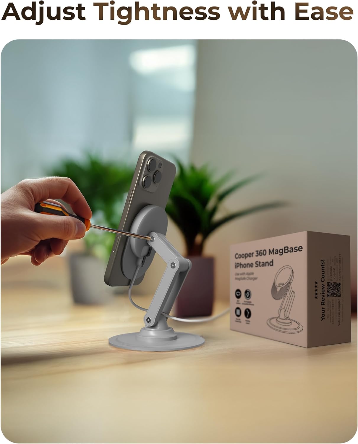 Adjusting tightness of COOPER 360 MagBase Stand with a screwdriver