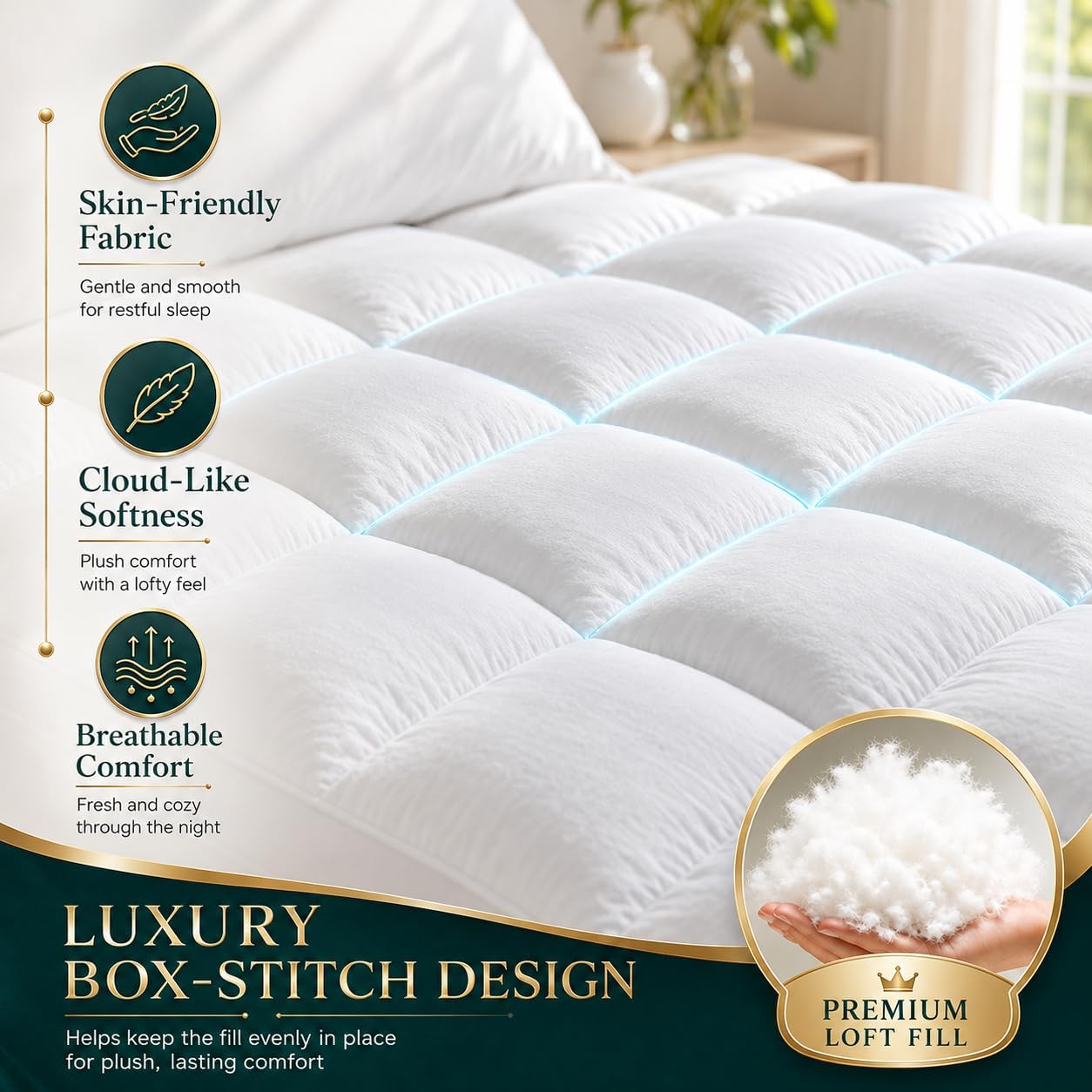 Premium Quilted 1000GSM Luxury Extra Thick Mattress Topper - Breathable & Fluffy Soft, with 8-21 inch Deep Pocket, Plush Pillow Top Mattress Topper Overfilled (White, Queen)